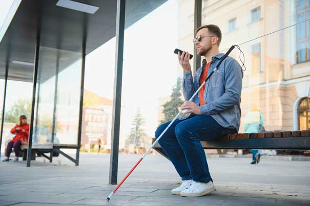 blind man on park bench