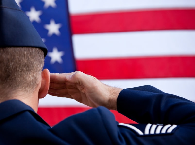 soldier salutes the flag